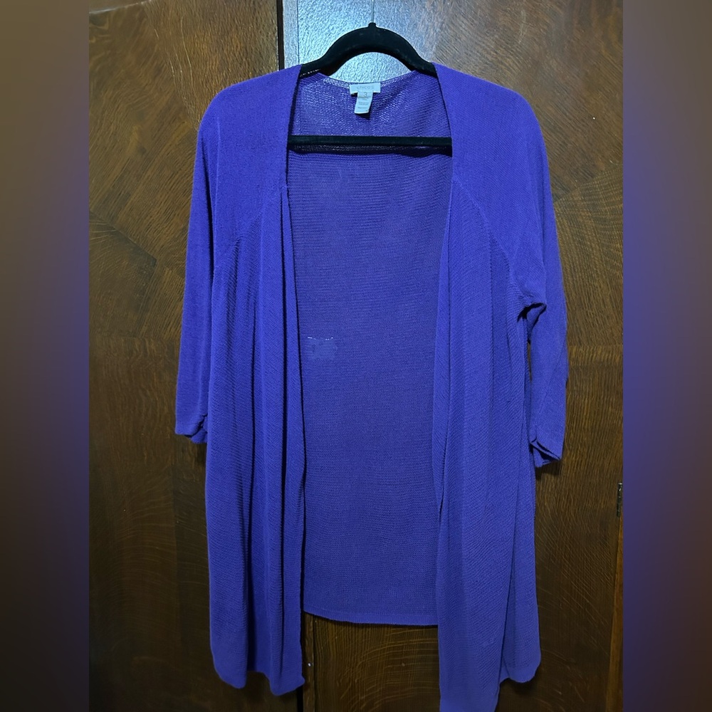 Chico's Vibrant Purple lightweight open Cardigan 3/4 sleeves size 3